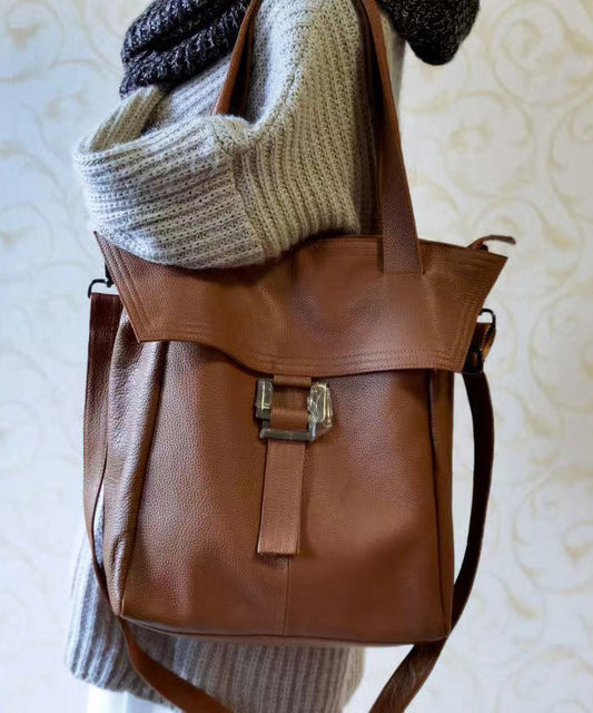 Leisure Brown Calf Leather Large Capacity Satchel Bag Handbag HJ1022
