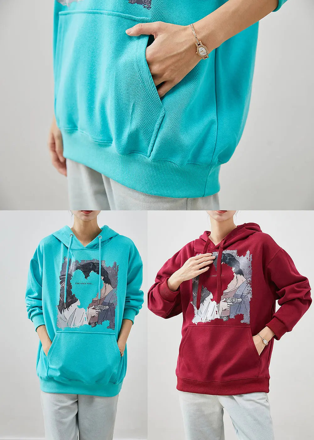 Mulberry Print Cotton Sweatshirt Hooded Pockets Fall Ada Fashion