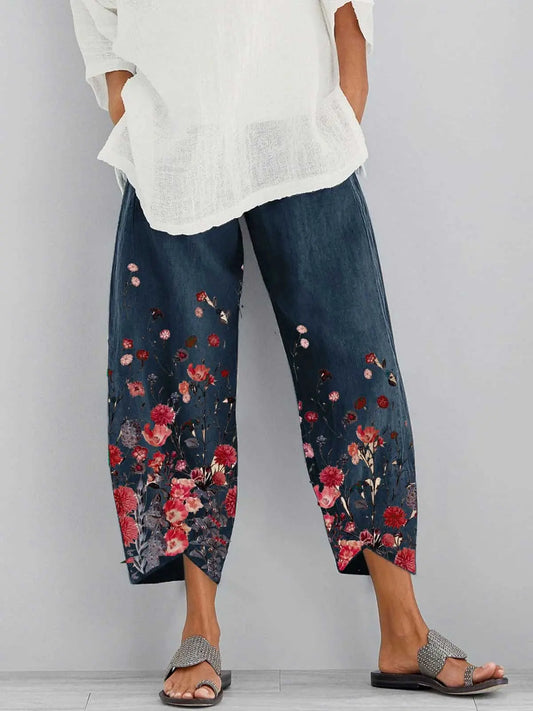 Navy Blue Cotton Printed Casual Pants AD393 mysite