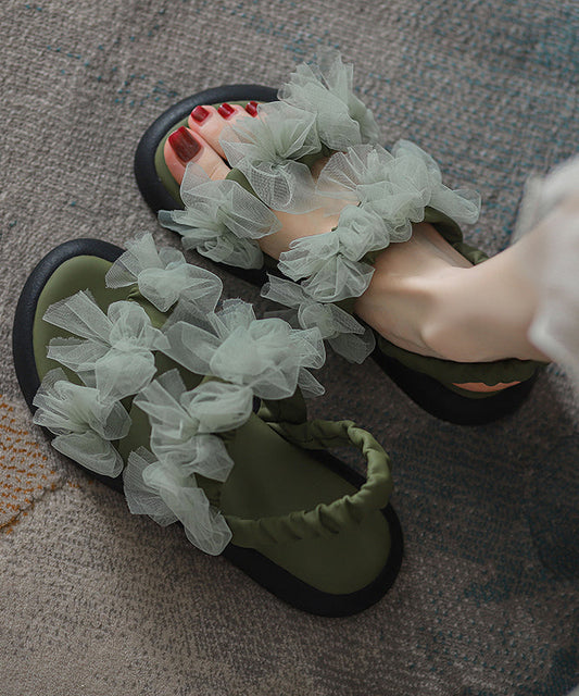 New Green Tulle Bow Splicing Walking Sandals RT1056