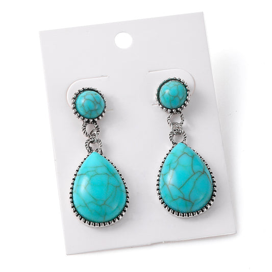 Ethnic Vintage Natural Turquoise Earrings Vacation Beach Everyday Jewelry AT100143