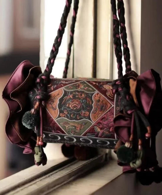 Original Ethnic Style Linen Embroidery Ruffled Messenger Bag HJ1029