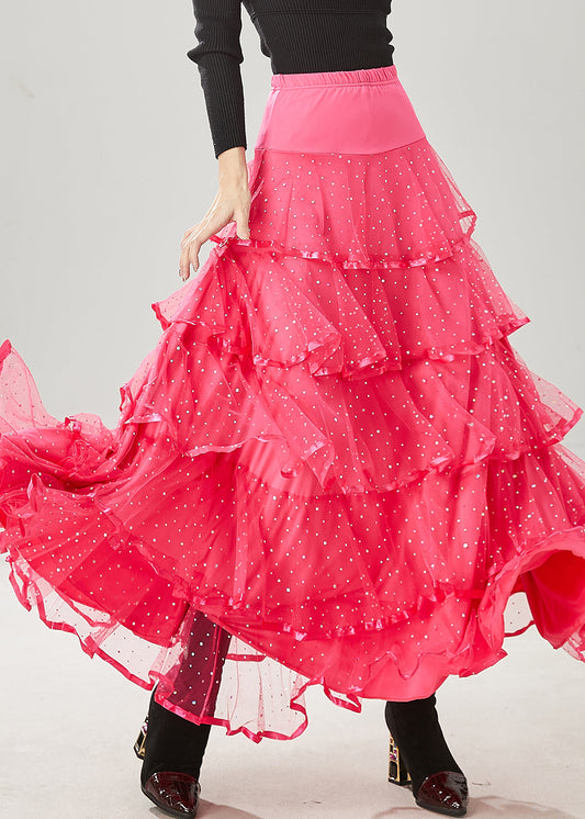 Pink Silm Fit Tulle Skirt Exra Large Hem Spring YU1012