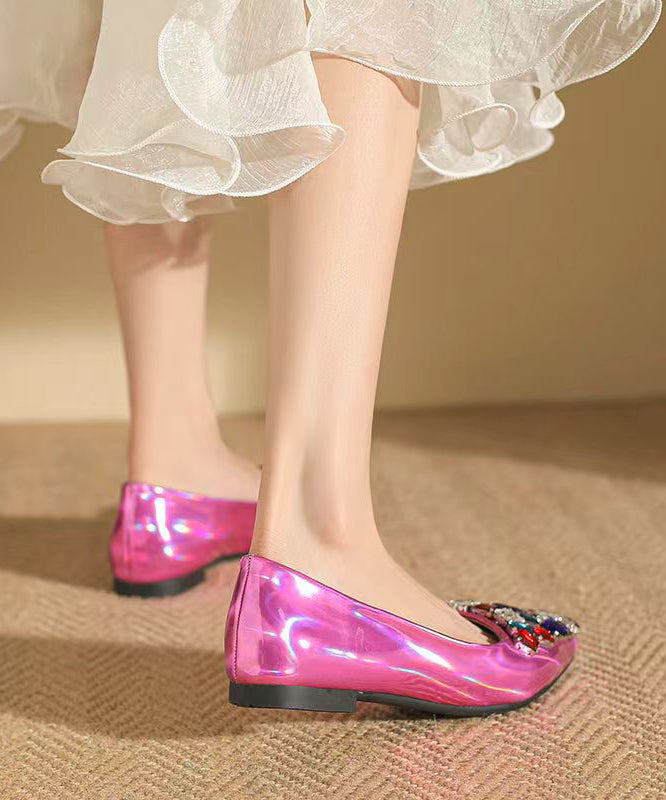 Pink Soft Comfy Fashion Pointed Toe Crystal Flat Feet Shoes CZ1036