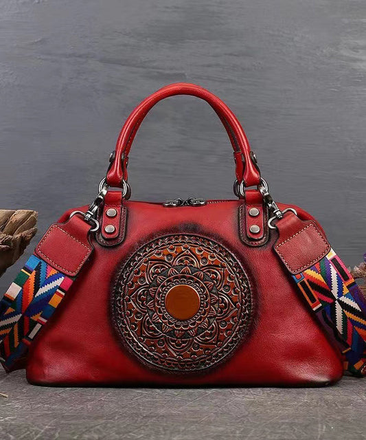 Retro Red Cowhide Women Large Capacity Handbag HJ1023