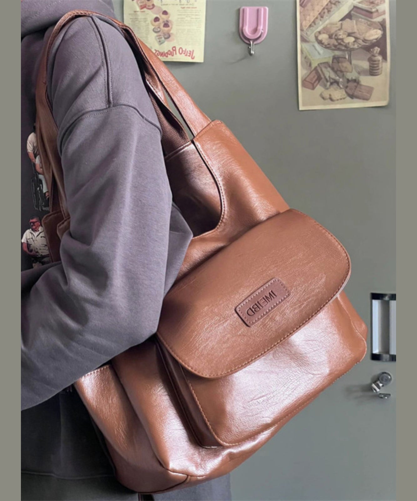 Retro Versatile Brown Large Capacity Faux Leather Satchel Handbag SX1007