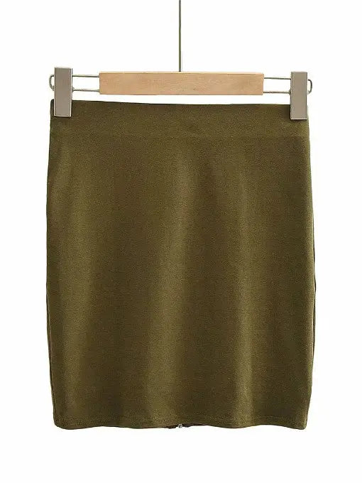 Sexy Solid Zipper Skinny Mini Skirt adawholesale