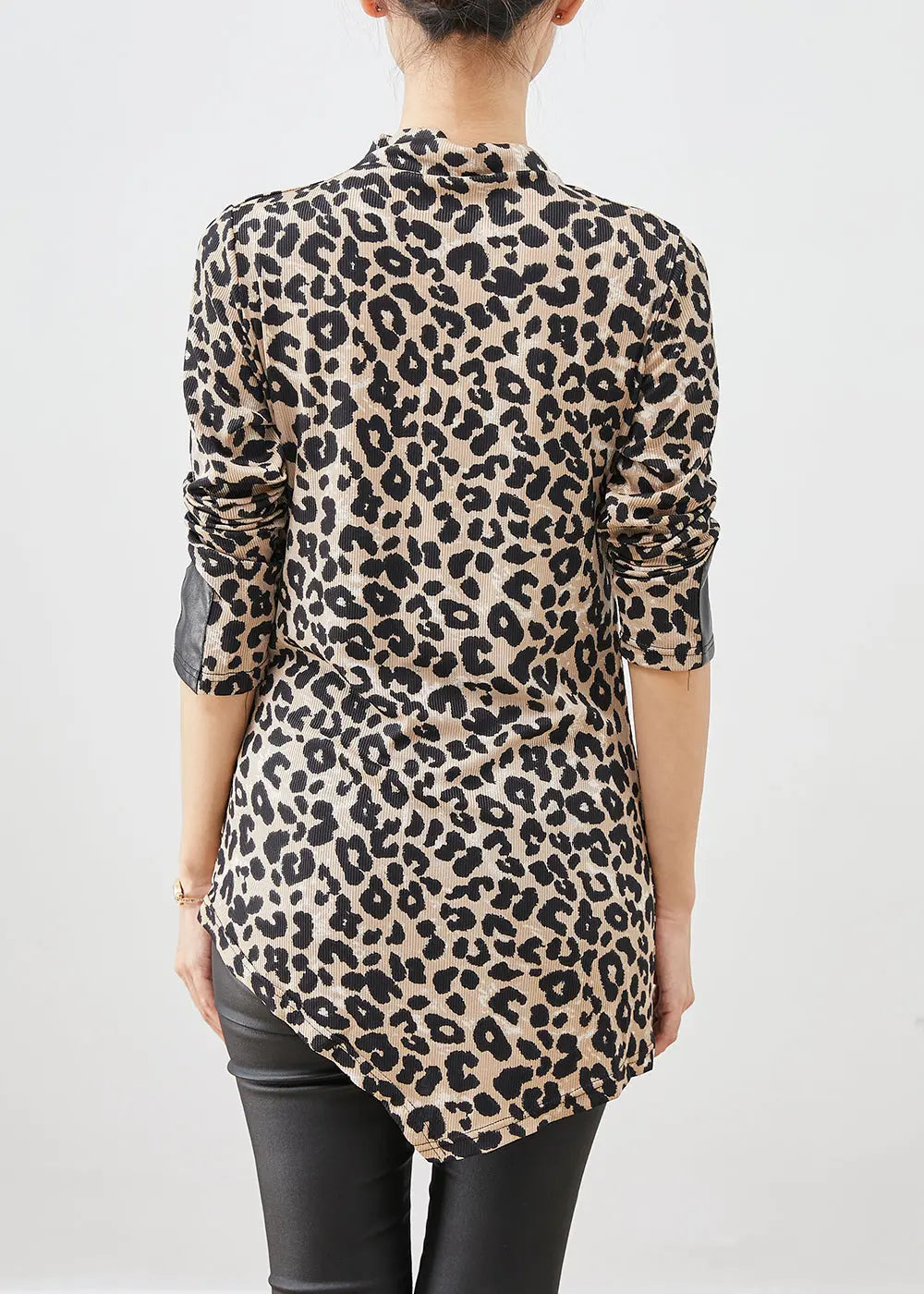 Silm Fit Asymmetrical Leopard Print Cotton Shirt Fall Ada Fashion