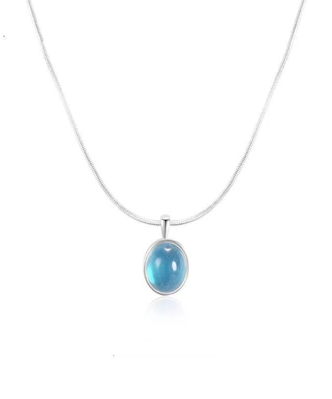 Simple Blue Alloy Gem Stone Pendant Necklace KX1030