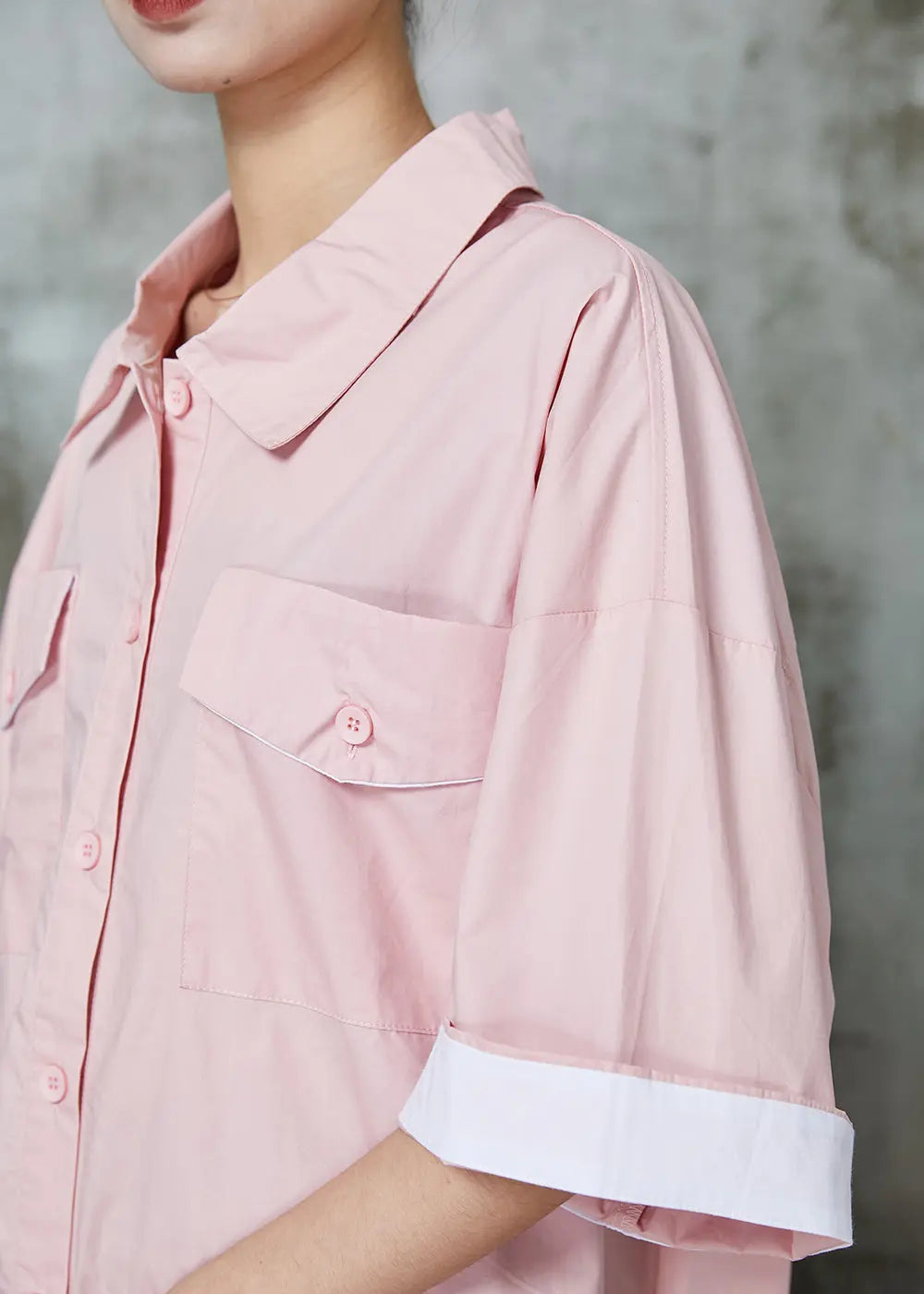 Simple Pink Oversized Cotton Shirt Dress Spring JK1002 Ada Fashion