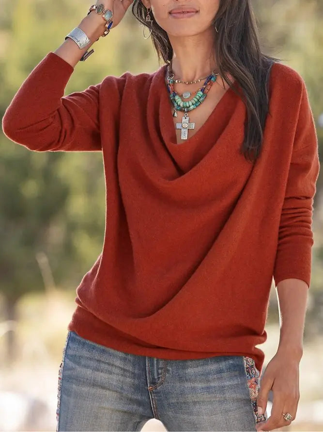 Special Price / Solid Casual Cowl Neck Shirts & Tops adawholesale