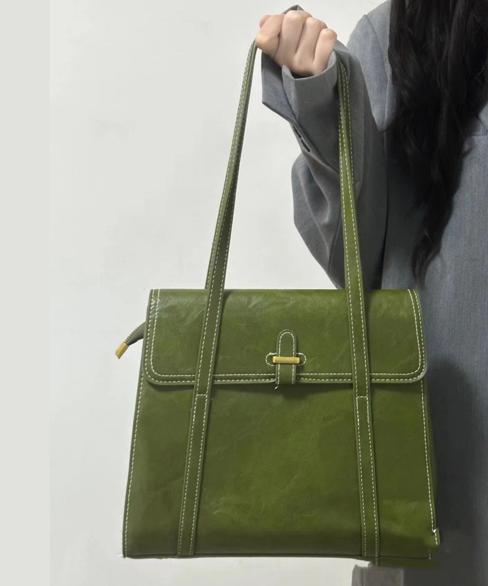 Style Green Solid Durable Faux Leather Satchel Handbag SX1025