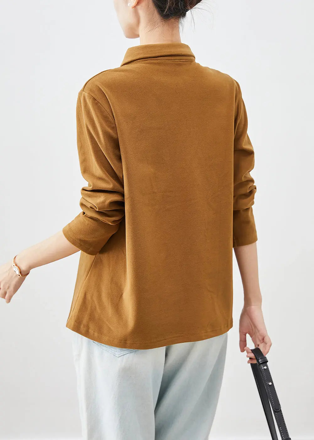 Style Khaki Asymmetrical Button Down Velour Sweatshirt Winter Ada Fashion