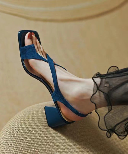 Stylish Comfy Splicing Chunky Heel Sandals Blue Suede XC1006