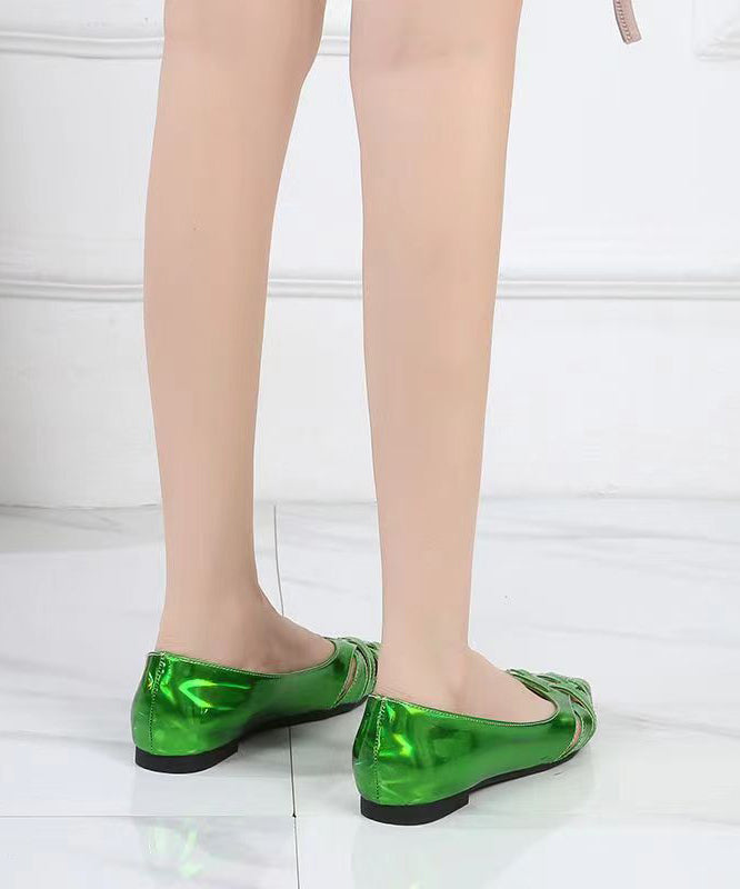 Stylish Grass Green Pointed Toe Hollow Out Faux Leather Flat Feet Shoes CZ1014