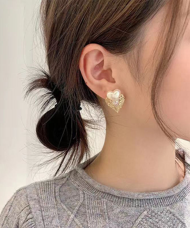Stylish Silk Metal Zircon Love Pearl Stud Earrings KX1029