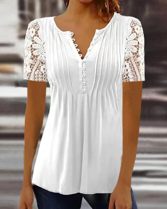 Sweetheart Neckline White Lace Patchwork Blouse ap81