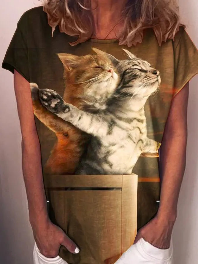 Titanic cat print Shirts & Tops adawholesale
