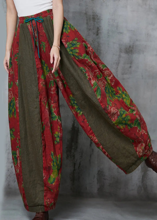 Vintage Red Oversized Patchwork Print Linen Harem Pants Spring Ada Fashion