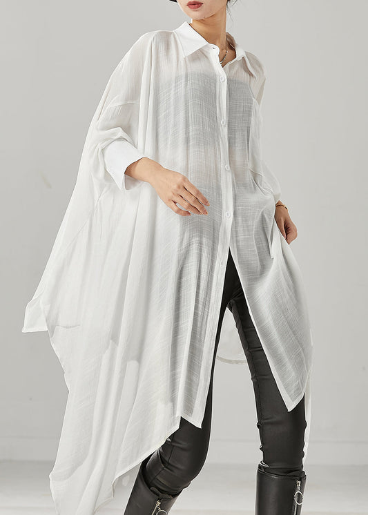 White Oversized Cotton Shirts Asymmetrical Spring YU1002