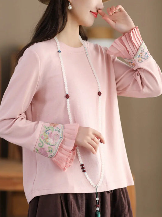 Women Ethnic Flare Sleeve Embroidery Spring Shirt Ada Fashion