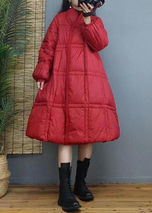 Women Red Button Patchwork Duck Down Long Coat Winter Ada Fashion