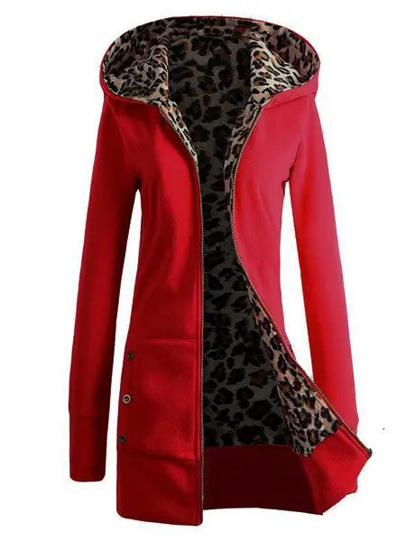 Women Zipper Leopard Print Casual Hoodie Coats adawholesale