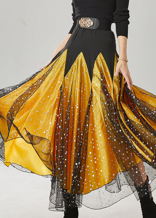 Yellow Patchwork Zircon Tulle Skirt Exra Large Hem Spring YU1023