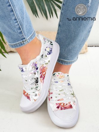 Ink Floral Casual Lace-Up Canvas Shoes CN55