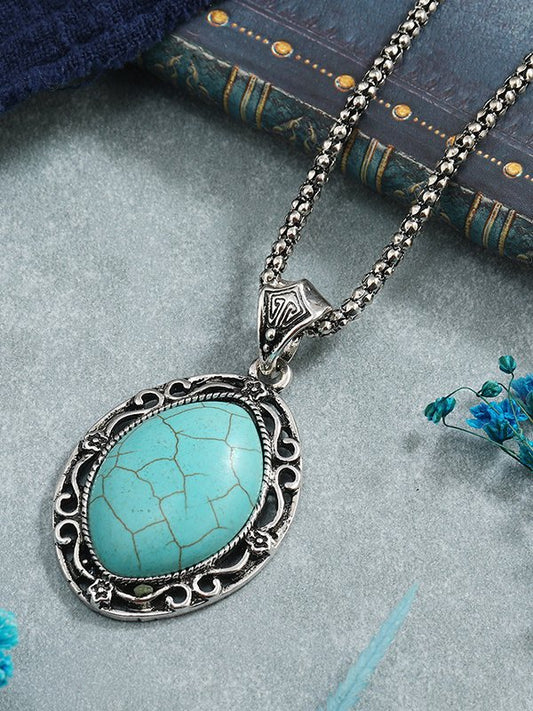 Ethnic Wind Vintage Turquoise Ethnic Pattern Necklace Vacation Women's Jewelry YY3