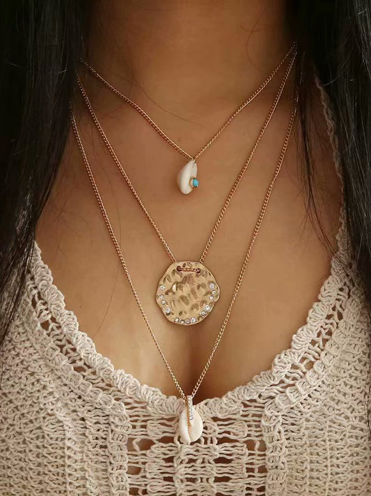 Boho Shell Layered Necklace Vacation Women's Jewelry cc44