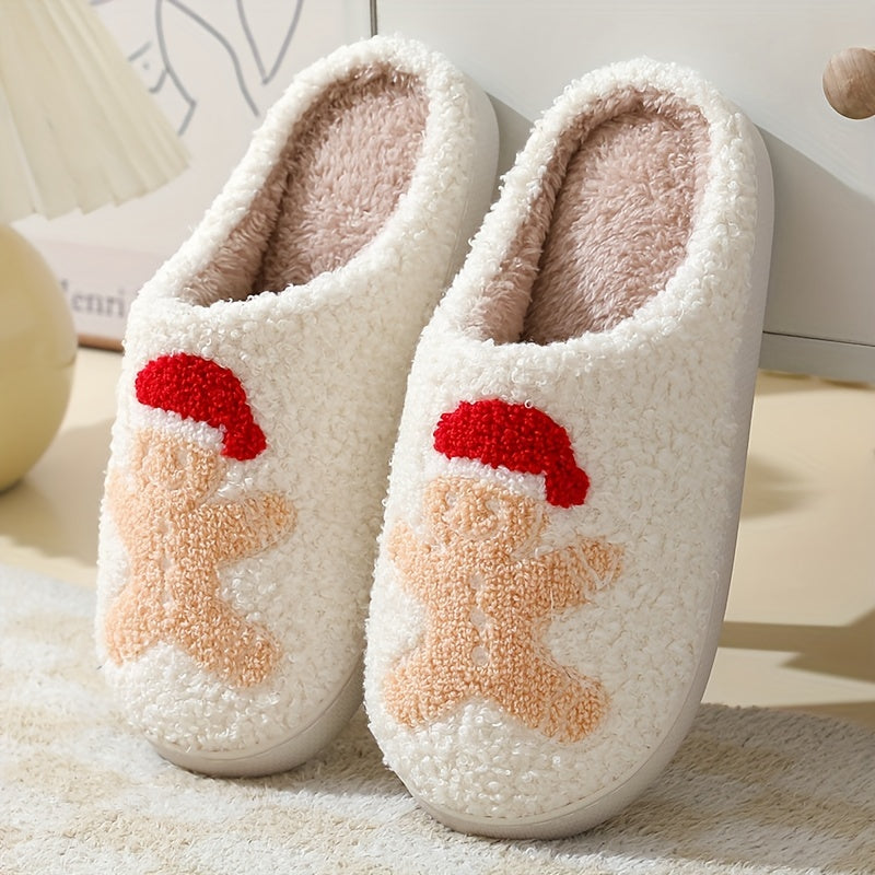 Christmas Tree Pattern Fuzzy Slippers, Winter Warm Closed Toe Flat Floor Shoes, Cozy Soft Sole Plush Home Slippers Ada Fashion