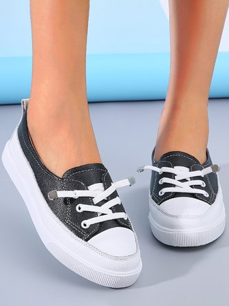 Solid Color Cowhide Casual Set Of Feet Flat Sneakers CN96