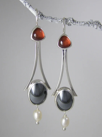 Vintage Gemstone Pearl Earrings Ethnic Jewelry MMi24