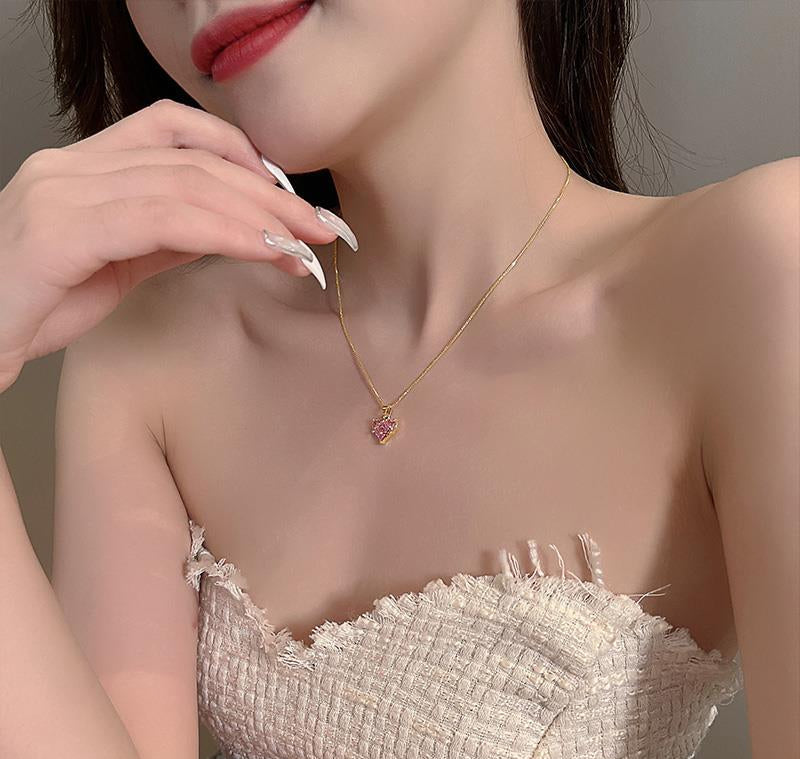 18K Gold Filled Pink Heart Necklace LIN35 Wonderland Case