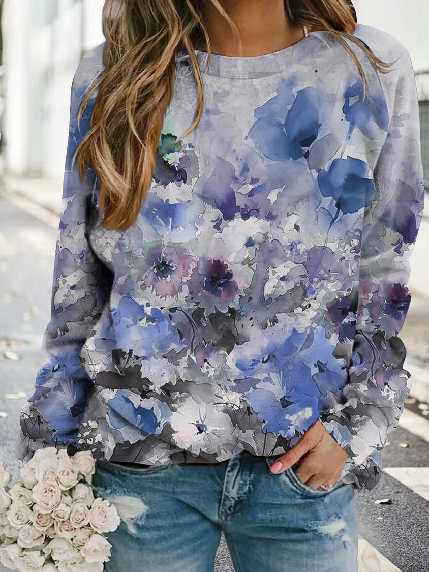 Holiday leaves and flowers loose top sweater GA53