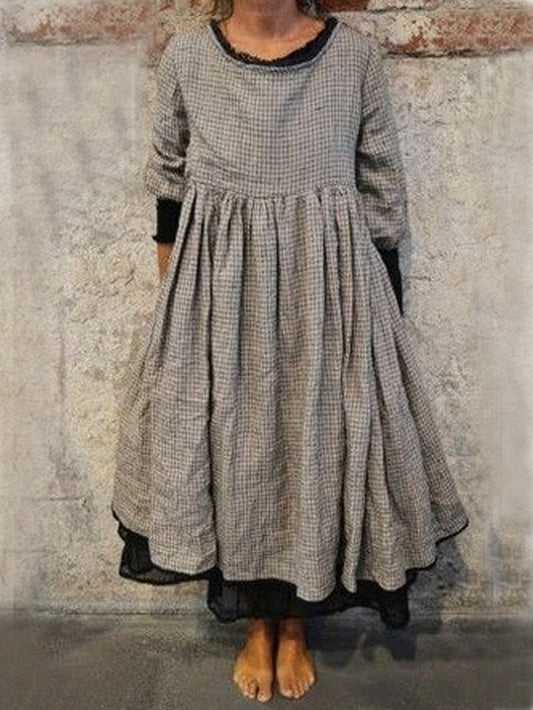 Women's Casual Plaid Long Sleeve Weaving Dress AT100114