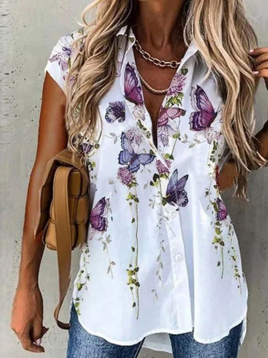 Women's Casual Floral Printed Vacation Short Sleeve Blouse FA129