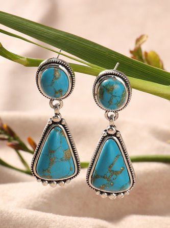 Ethnic Turquoise Geometric Drop Earrings Vintage Jewelry MMi34