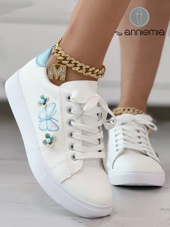 Butterfly Embroidery Lace-Up Sneakers CN100