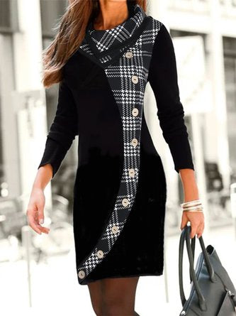 Plaid Casual Buttoned Long sleeve Dress CY79