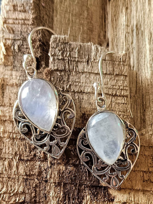 Vintage Natural Moonstone Opal Ethnic Pattern Earrings AD1021