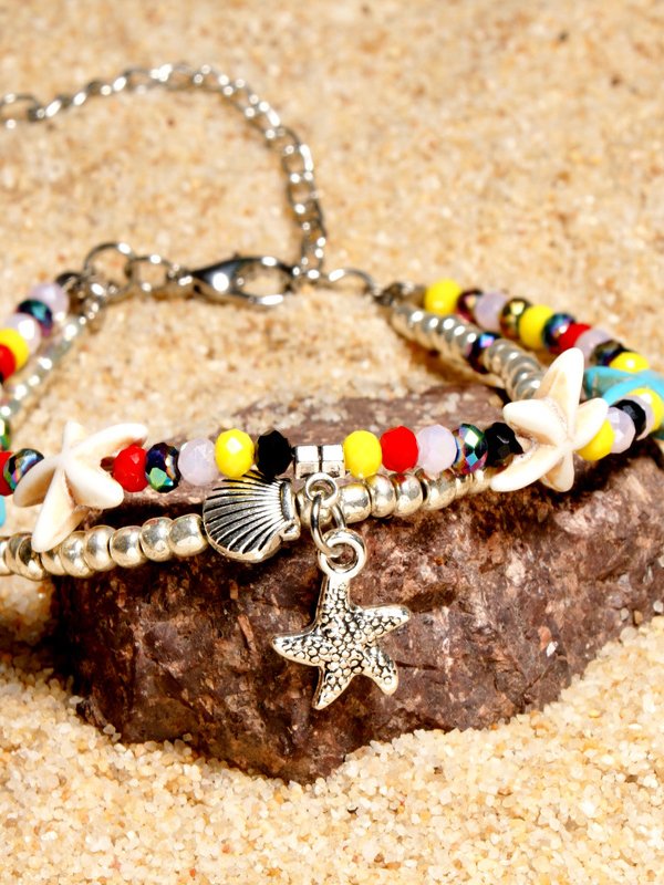 Boho Starfish Turtle Multilayer Anklet Holiday Beach Jewelry MMi57