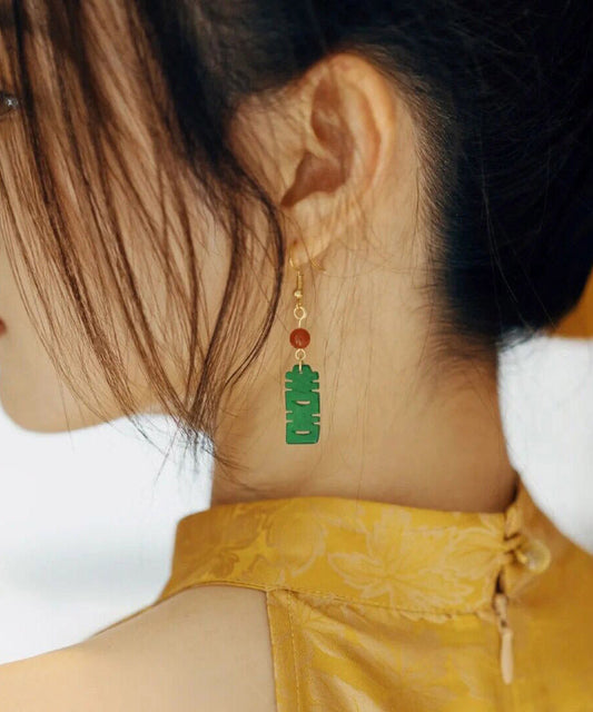 DIY Dry Green Jade Agate Graphic Earrings AD1018