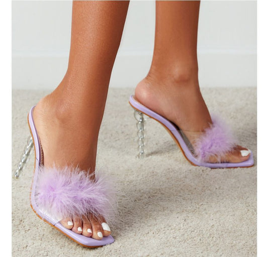 Fluffy Stiletto Slide Sandals AE1053