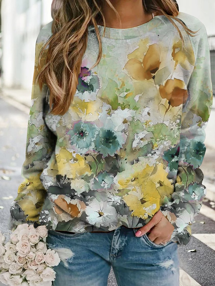 Holiday leaves and flowers loose top sweater GA53