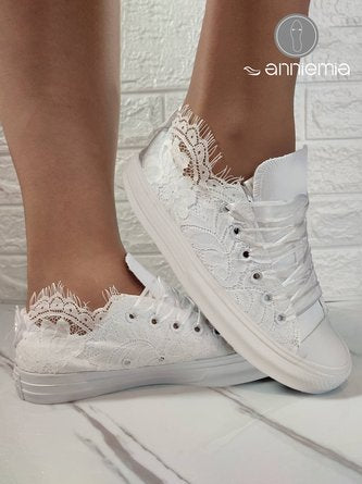 Wedding White Lace Lace-up Canvas Shoes CN66