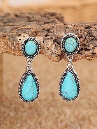 Ethnic Vintage Natural Turquoise Earrings Vacation Beach Everyday Jewelry QAG49