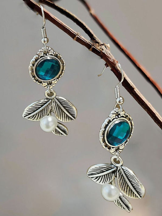 Silver Embossed Crystal Pearl Earrings Women's Jewelry AD1022