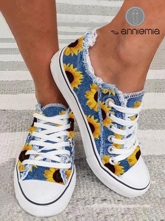 Casual Sunflower Lace-Up Canvas Shoes CN42